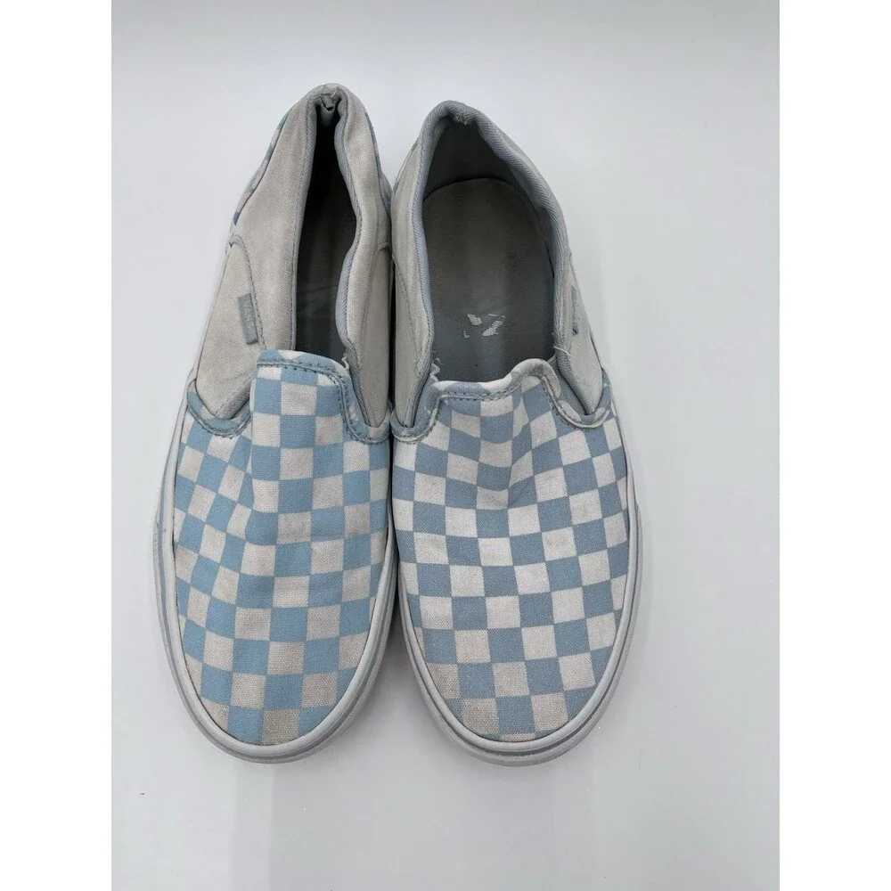 Vans Classic Women's Skate 7 Light Blue White Slip On Checkerboard Color Theory